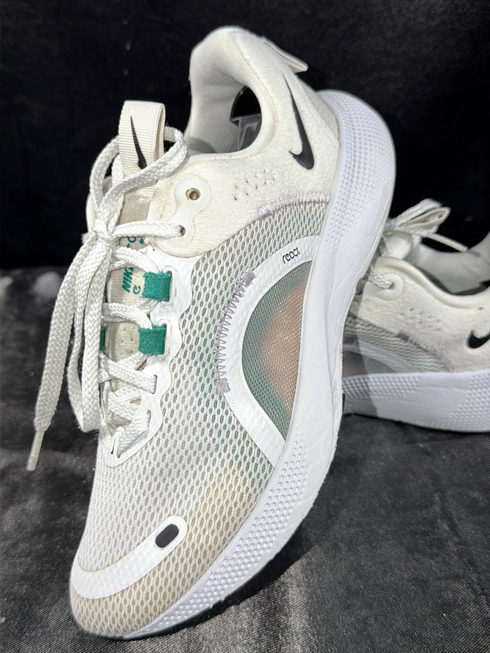 Nike Kids White Mesh Sneakers with Green Accents